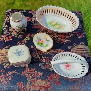 5 Pretty Vintage Items ~ Gorham Basket ~ Brinn's Egg ~ Takahashi Trinket Box